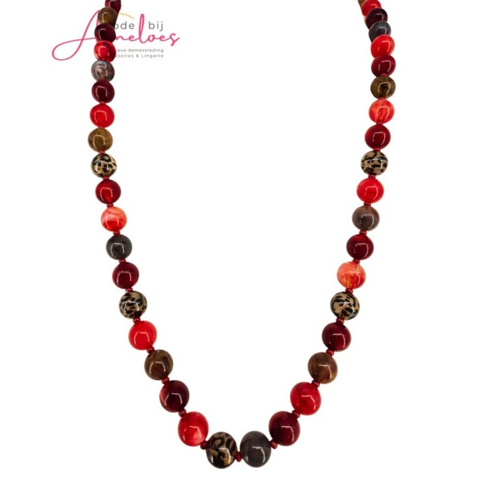 Bijoux Ketting 8123571 halflang grote kralen rood mix Bijoux Ketting 8123571 halflang grote kralen rood mix